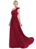 Isabell A-line One Shoulder Floor-Length Chiffon Evening Dress With Flower Pleated STIP0020960