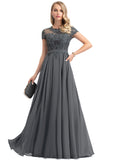 Abby A-line Scoop Illusion Floor-Length Chiffon Lace Evening Dress With Sequins STIP0020934