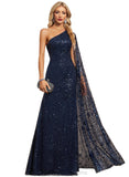 Londyn Trumpet/Mermaid One Shoulder Floor-Length Lace Sequin Evening Dress STIP0020898