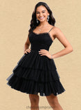 Laila Ball-Gown/Princess Scoop Short Tulle Homecoming Dress With Pleated Ruffle STIP0025648