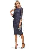 Piper Sheath/Column Boat Neck Knee-Length Chiffon Lace Cocktail Dress With Pleated Sequins STIP0020853