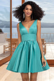 Danielle A-line V-Neck Short/Mini Satin Homecoming Dress STIP0020570