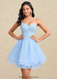 Alisson A-line V-Neck Short Lace Tulle Homecoming Dress With Rhinestone Sequins STIP0025658