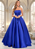 Brisa Ball-Gown/Princess Straight Floor-Length Satin Prom Dresses STIP0025831