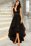 Skye A-line V-Neck Asymmetrical Satin Tulle Homecoming Dress With Beading STIP0020533