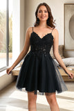 Nova A-line V-Neck Short/Mini Tulle Homecoming Dress With Sequins STIP0020462