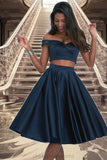 Journey A-line Off the Shoulder Sweetheart Knee-Length Satin Homecoming Dress STIP0020593