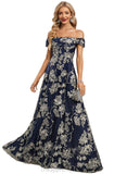 Ana A-line Off the Shoulder Floor-Length Lace Evening Dress With Sequins STIP0020885