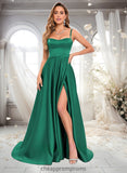 Macie A-line Sweetheart Sweep Train Satin Prom Dresses STIP0025846