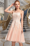 Genesis A-line Square Knee-Length Tulle Homecoming Dress With Beading STIP0020543