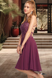 Leticia A-line Scoop Knee-Length Chiffon Homecoming Dress With Beading STIP0020550