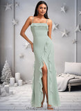 Kylie A-line Square Floor-Length Chiffon Bridesmaid Dress With Ruffle STIP0025735