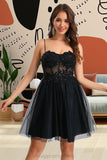 Kitty A-line Sweetheart Short/Mini Tulle Homecoming Dress With Sequins STIP0020467