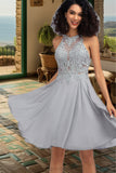 Aspen A-line Scoop Knee-Length Chiffon Lace Homecoming Dress With Sequins STIP0020571