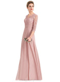 Lily Sheath/Column V-Neck Floor-Length Chiffon Lace Evening Dress STIP0020965