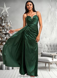 Hayden A-line V-Neck Floor-Length Stretch Satin Bridesmaid Dress STIP0025745