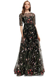 Kinsley A-line Scoop Illusion Floor-Length Lace Evening Dress With Beading STIP0020919