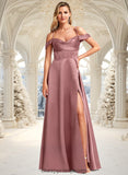 Aniya A-line Cold Shoulder Floor-Length Satin Bridesmaid Dress STIP0025750