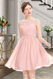 Marilyn A-line Scoop Knee-Length Chiffon Tulle Homecoming Dress With Beading Ruffle STIP0020594