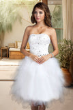 Skylar A-line Sweetheart Knee-Length Satin Tulle Homecoming Dress With Beading Cascading Ruffles Appliques Lace Sequins STIP0020598