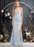 Alisha A-line V-Neck Floor-Length Satin Bridesmaid Dress STIP0025724