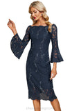 Harmony Sheath/Column Off the Shoulder Knee-Length Lace Evening Dress With Sequins STIP0020956