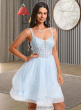 Bianca Ball-Gown/Princess Scoop Short Tulle Homecoming Dress With Appliques Lace STIP0025659