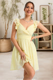 Briana A-line V-Neck Short/Mini Chiffon Homecoming Dress With Ruffle STIP0020474