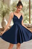 Adriana A-line V-Neck Short/Mini Satin Homecoming Dress STIP0020466