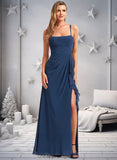 Claire A-line Square Floor-Length Chiffon Bridesmaid Dress With Ruffle STIP0025732