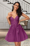 Martha A-line V-Neck Short/Mini Lace Tulle Homecoming Dress With Sequins STIP0020500