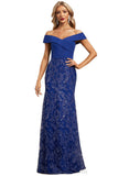 Amiah Trumpet/Mermaid Off the Shoulder Floor-Length Chiffon Lace Sequin Evening Dress STIP0020872