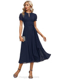 Bridget A-line Scoop Tea-Length Chiffon Cocktail Dress With Pleated STIP0020800