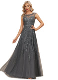 Adalynn A-line Scoop Illusion Floor-Length Lace Tulle Evening Dress With Beading Sequins STIP0020806