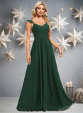 Gina A-line V-Neck Floor-Length Chiffon Bridesmaid Dress With Ruffle STIP0025811