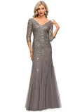 Daisy Trumpet/Mermaid V-Neck Floor-Length Lace Tulle Evening Dress With Sequins STIP0020907