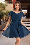 Melissa A-line V-Neck Short/Mini Chiffon Homecoming Dress STIP0020464