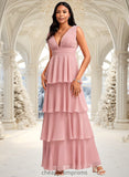 Erin A-line V-Neck Floor-Length Chiffon Bridesmaid Dress STIP0025749