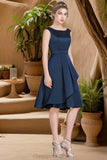 Eve A-line Scoop Knee-Length Satin Homecoming Dress With Cascading Ruffles STIP0020595