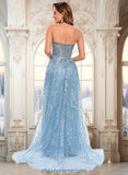 Sanaa Sheath/Column Sweetheart Sweep Train Sequin Tulle Prom Dresses With Sequins STIP0025860