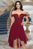 Alanna A-line Off the Shoulder Asymmetrical Chiffon Homecoming Dress With Beading STIP0020582