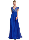 Genesis A-line V-Neck Floor-Length Chiffon Lace Evening Dress STIP0020891