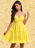 Aryana A-line V-Neck Short Chiffon Homecoming Dress With Ruffle Sequins STIP0025700