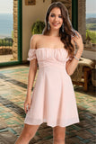 Jaslyn A-line Off the Shoulder Short/Mini Chiffon Homecoming Dress STIP0020472