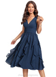 Eleanor A-line V-Neck Knee-Length Chiffon Cocktail Dress With Cascading Ruffles STIP0020799