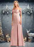 Maggie A-line Cold Shoulder Floor-Length Stretch Satin Bridesmaid Dress STIP0025747