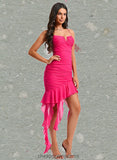 Jazlynn Bodycon V-Neck Asymmetrical Chiffon Homecoming Dress With Cascading Ruffles STIP0025712