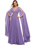 Joy A-line V-Neck Floor-Length Chiffon Evening Dress With Pleated STIP0020896