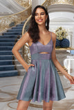 Claire A-line V-Neck Short/Mini Satin Homecoming Dress STIP0020492