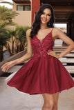 Barbara A-line V-Neck Short/Mini Lace Tulle Homecoming Dress With Sequins STIP0020498